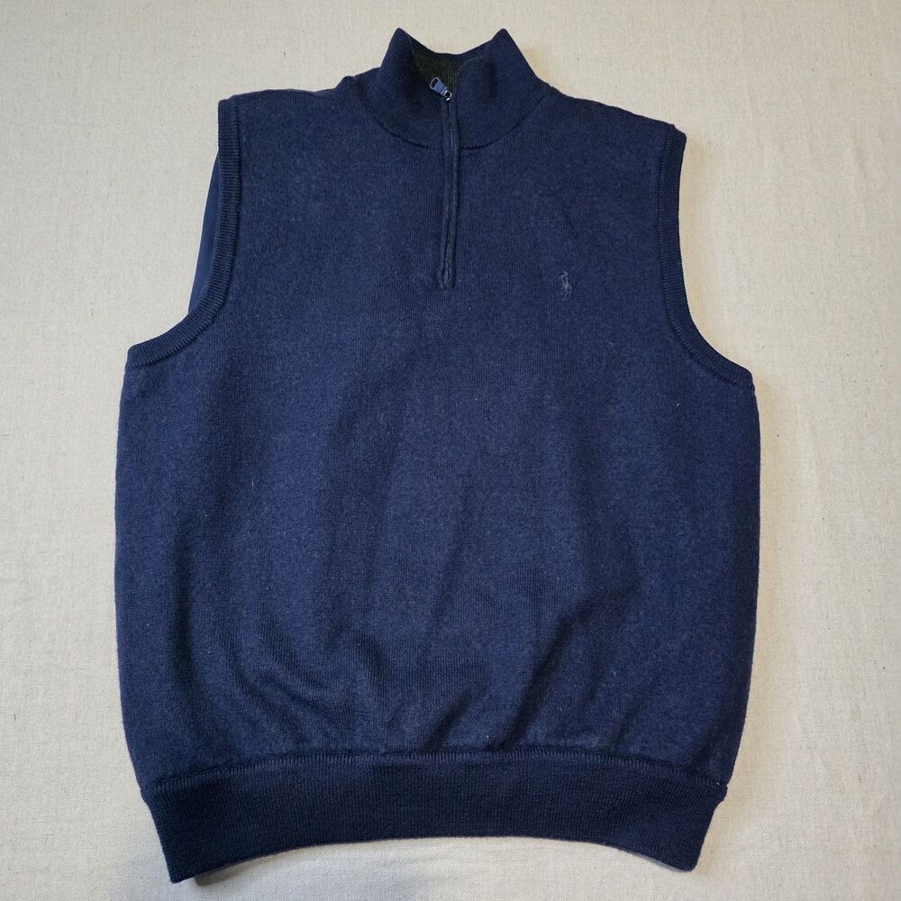 Vintage Ralph Lauren × ROLEX Merino Wool Quarter Zip Sweater Vest Navy Blue